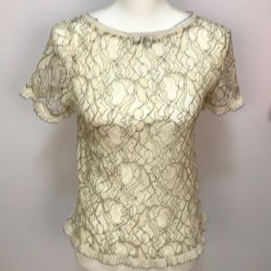Loft see through floral black design on ivory lace